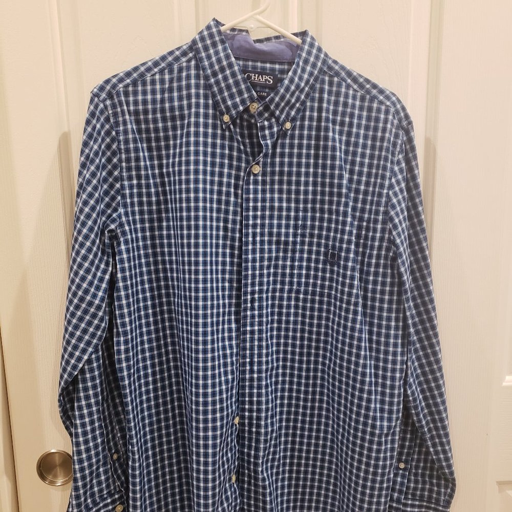 Chap's Easy Care blue plaid long sleeved button-down shirt